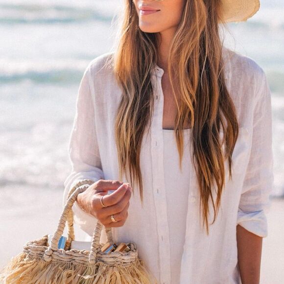 Women’s White Linen Button Down Shirt - Picture 3 of 4